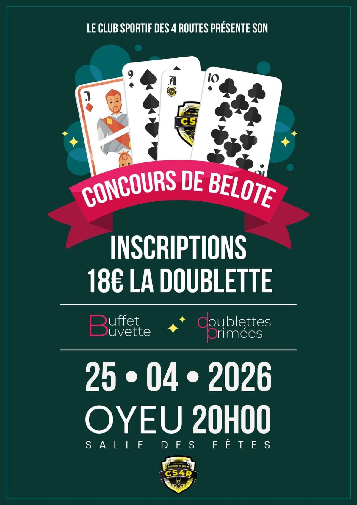 Affiche Concours de belote samedi 25 avril 2026 - Oyeu (38)